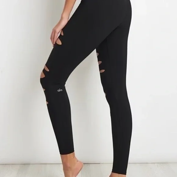ALO Yoga Ripped Warrior High-Waist Leggings in Black - Picture 5 of 10